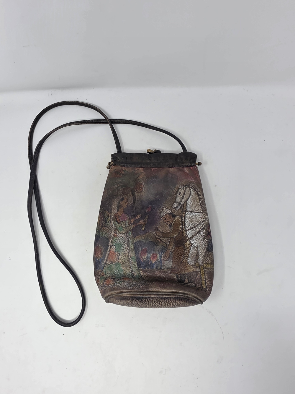 Vintage Jane Yoo Wearable Art Hand Painted Leather Crossbody Bag Purse Horse